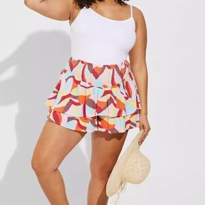 Torrid Women Shorts 3.5 Inch Pull-On Gauze Smocked Ruffle Multi 3X NWT